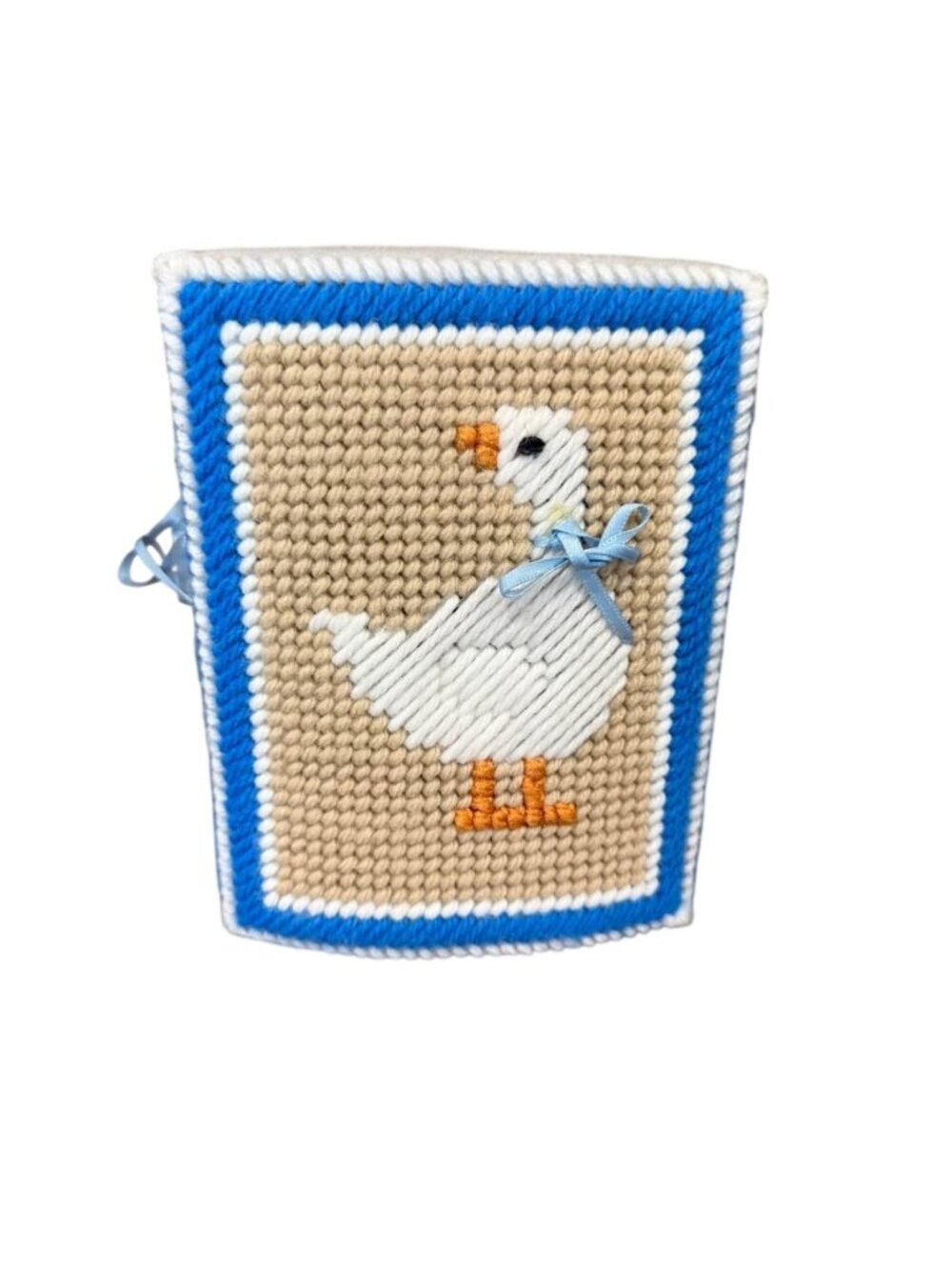Vintage Country Goose Tissue Box Cover Handcrafted Plastic Canvas Blue Beige
